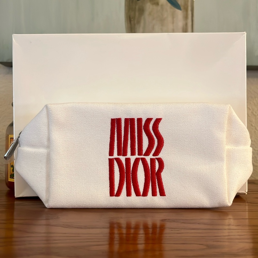 Miss Dior Beauty Pouch white red makeup Bag toiletry travel case New